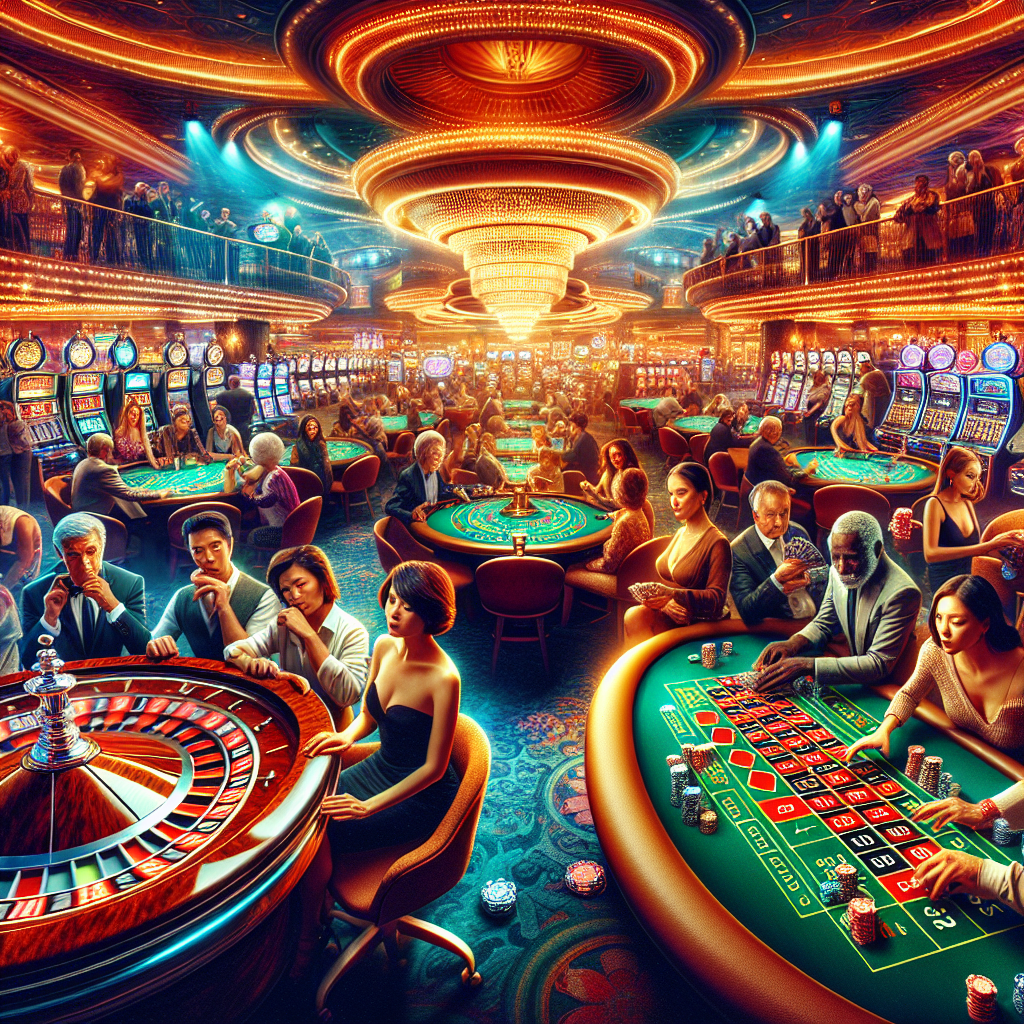 Casino interior con luces brillantes y mesas de juego